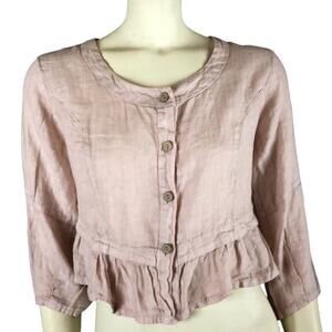 100% Lin Blanc Ruffled Linen front button closing crop top size 14